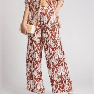 Open Edit Abstract Print Satin Trousers in the color Purple Lava Abstract pants